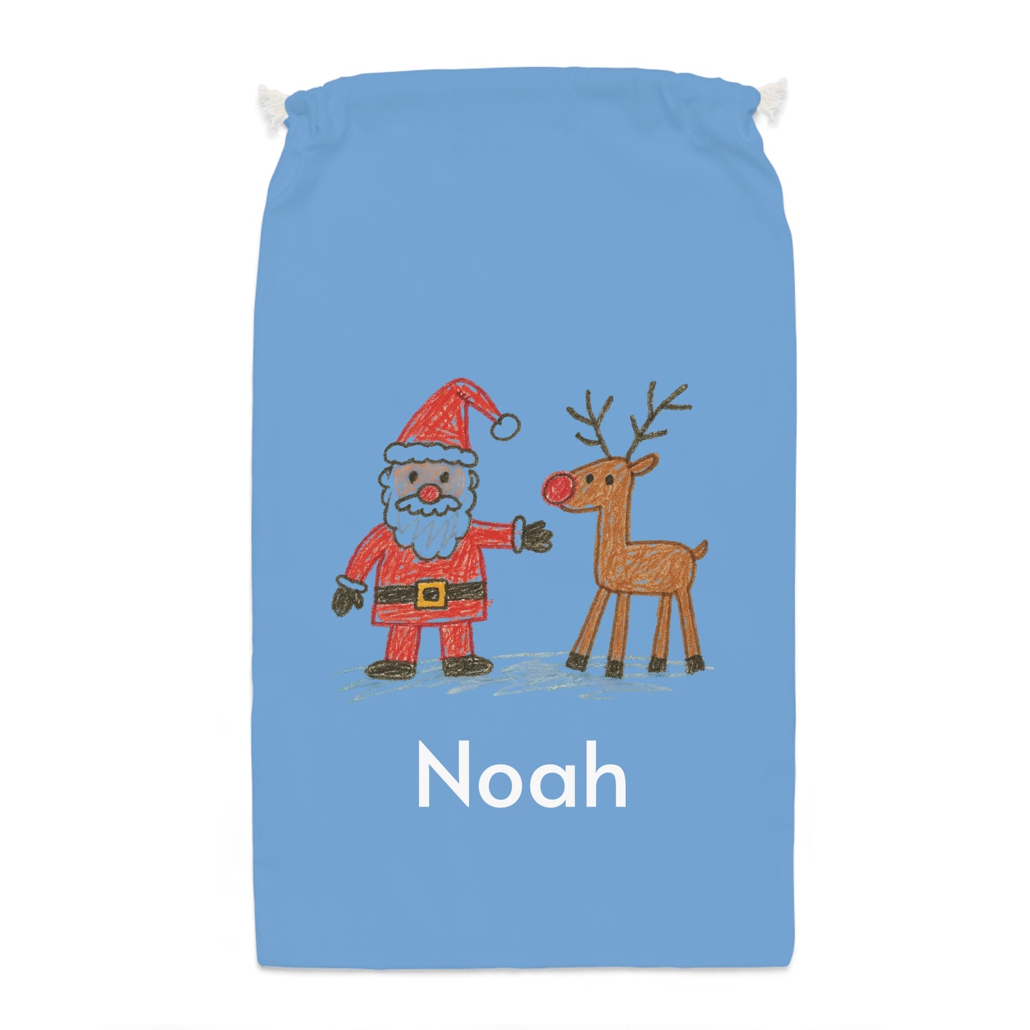 Personalised Children’s Drawing Santa Sack – Custom Kids Artwork & Name Christmas Gift Bag (55 x 85 cm)