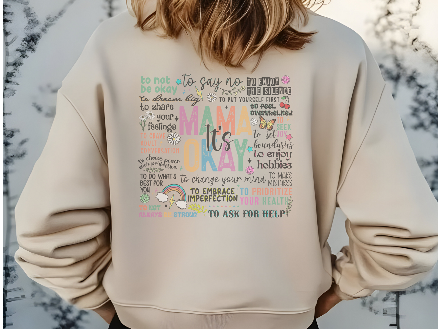 Mama Okay Inspirational Crewneck Sweatshirt, Cozy Gift for Moms, Self-Care Apparel, Mama Sweatshirt, Everyday Comfort mum present