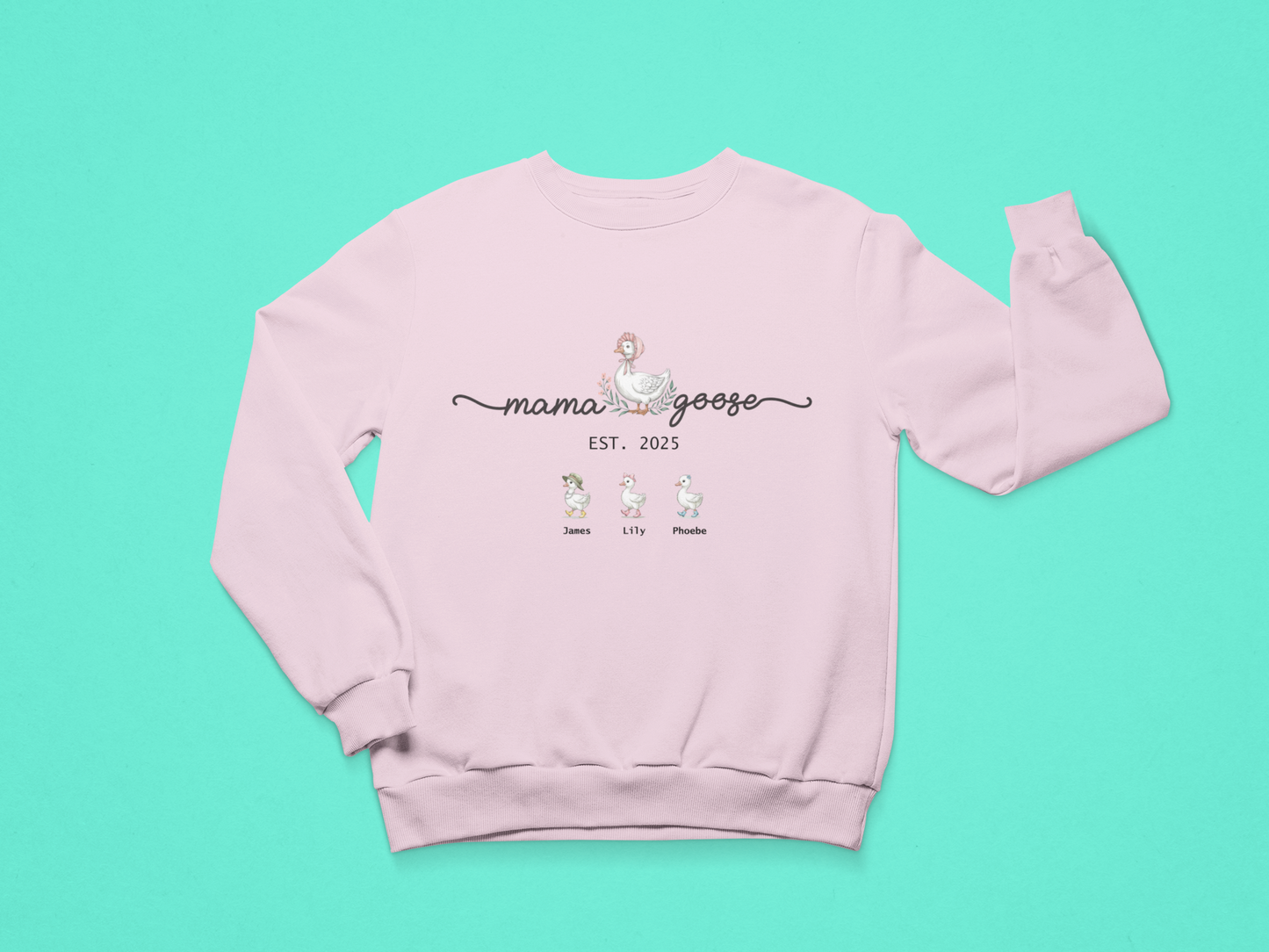Personalised Mama Goose Sweatshirt – Custom Mum Family Goose Jumper with Kids’ Names