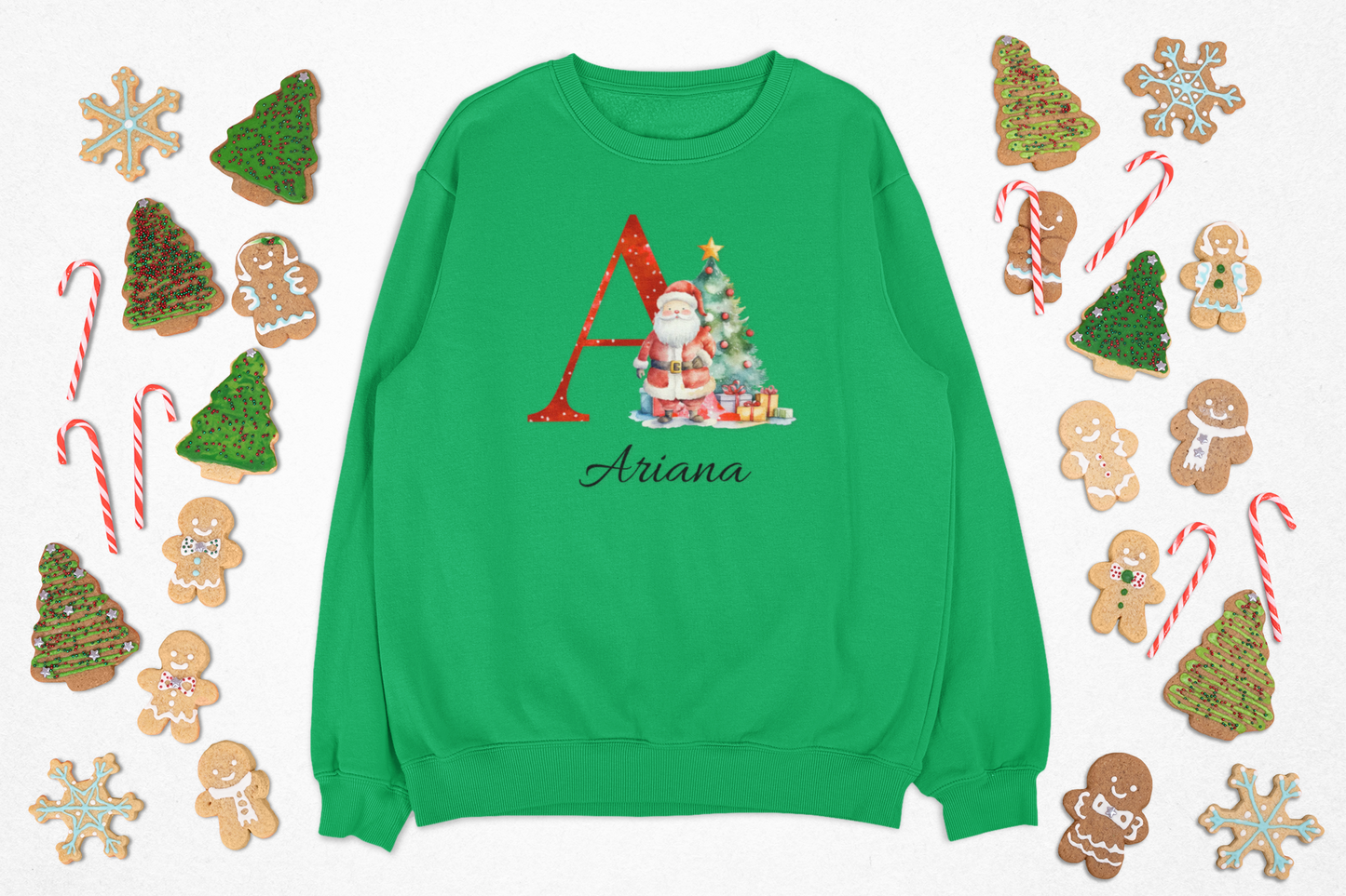 Kids Personalised Christmas Initial Sweatshirt – Custom Name Santa Jumper (Multiple Colours)