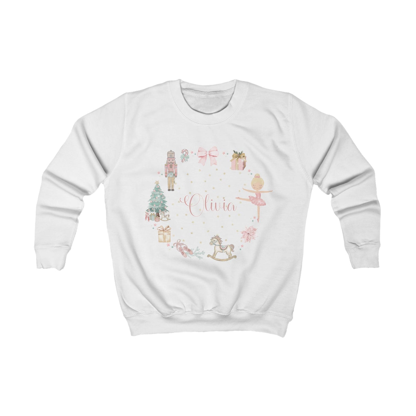 Personalised Children’s Christmas Sweatshirt – Nutcracker & Ballerina Design | Matching Mummy and Me Jumper | Custom Name Kids Christmas Sweater
