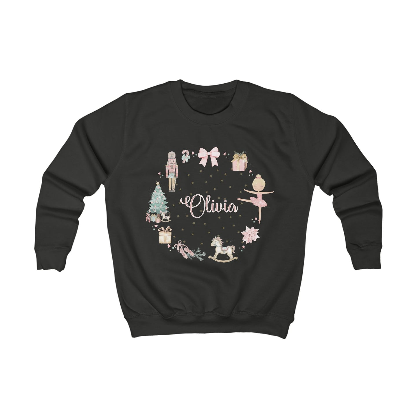 Personalised Children’s Christmas Sweatshirt – Nutcracker & Ballerina Design | Matching Mummy and Me Jumper | Custom Name Kids Christmas Sweater