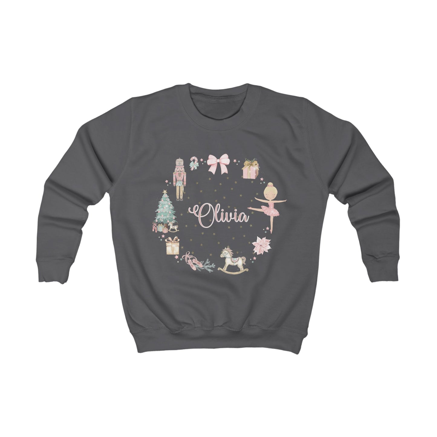 Personalised Children’s Christmas Sweatshirt – Nutcracker & Ballerina Design | Matching Mummy and Me Jumper | Custom Name Kids Christmas Sweater