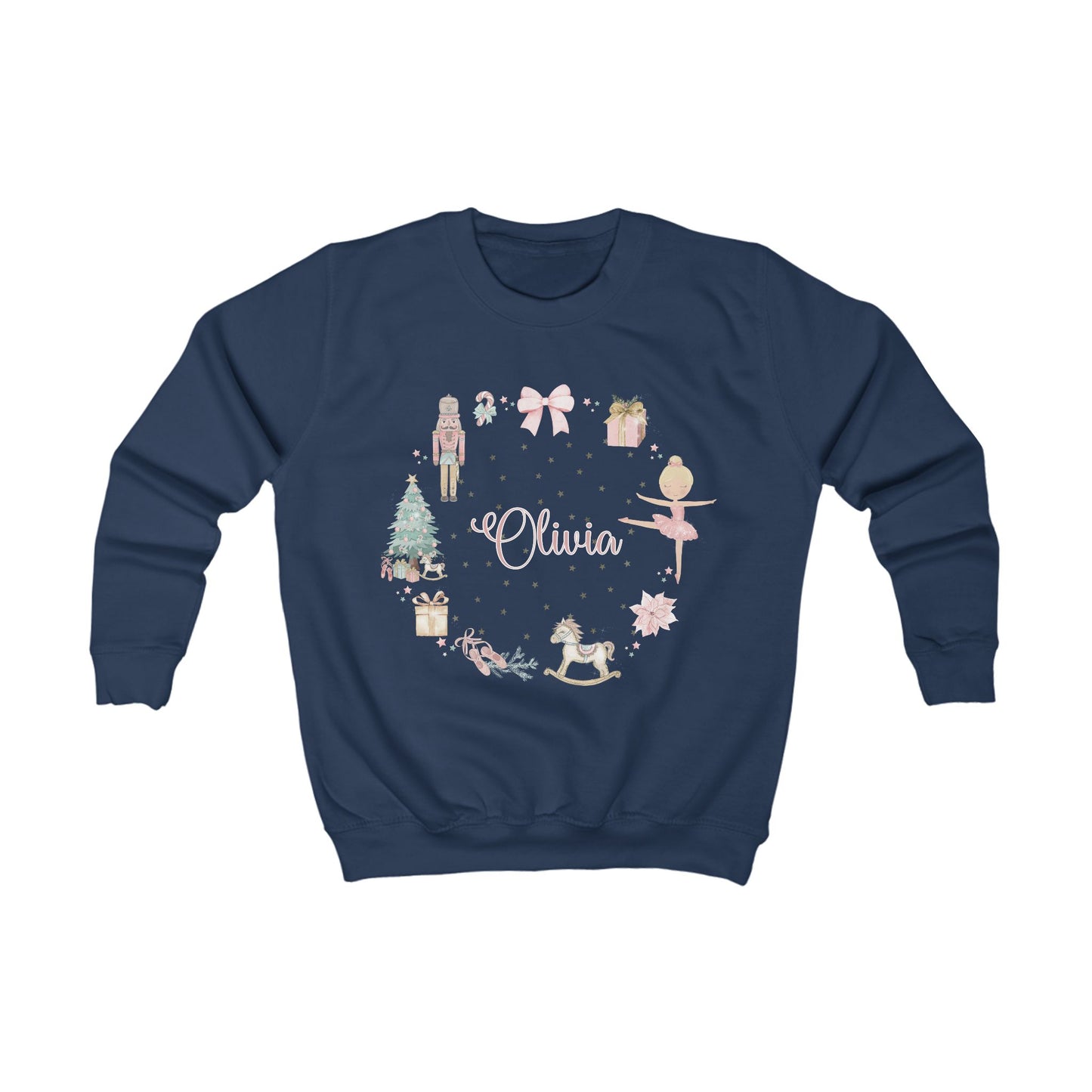 Personalised Children’s Christmas Sweatshirt – Nutcracker & Ballerina Design | Matching Mummy and Me Jumper | Custom Name Kids Christmas Sweater