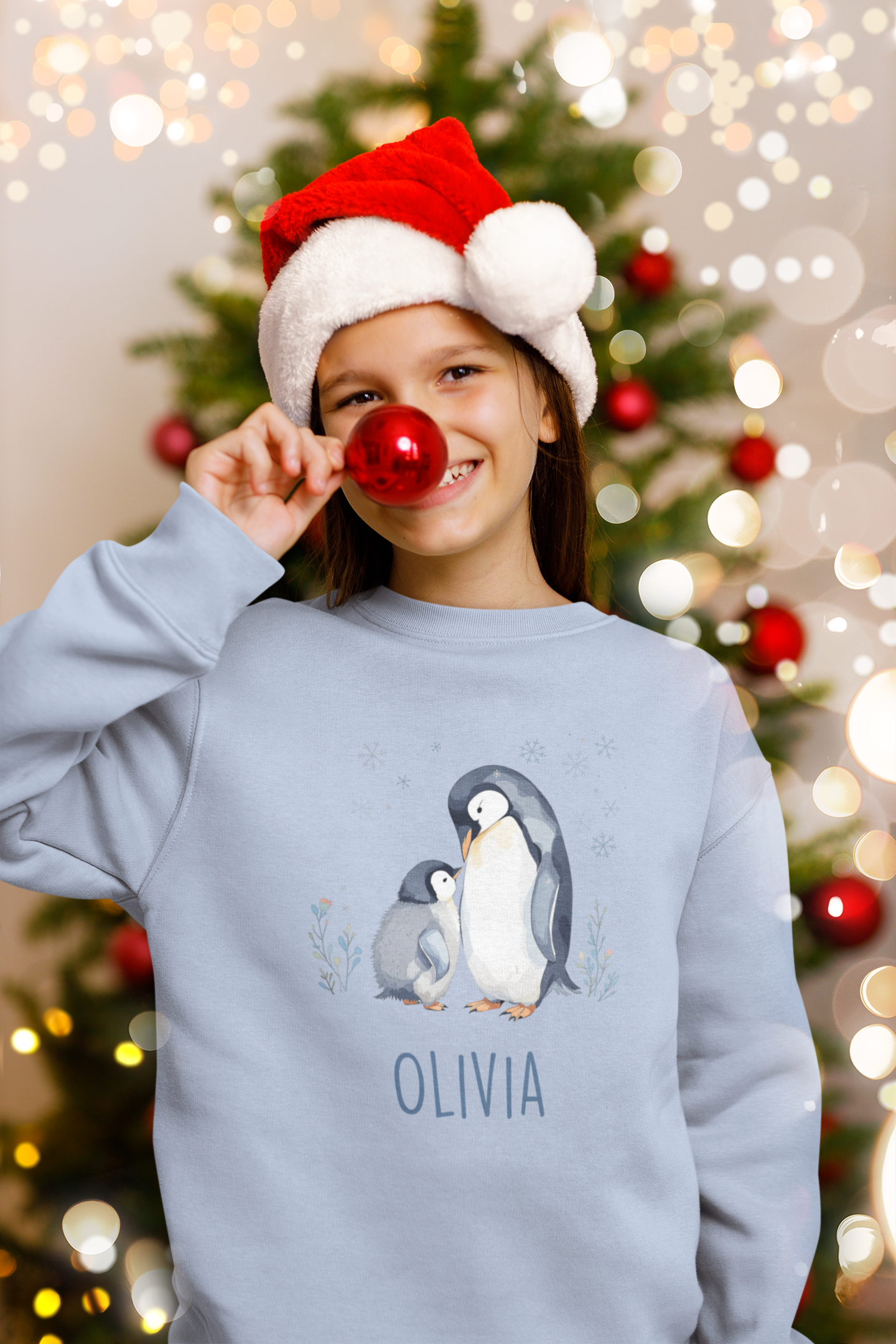 Personalised Penguin Sweatshirt for Kids – Custom Name Winter Jumper | Cute Matching Family Christmas Sweater