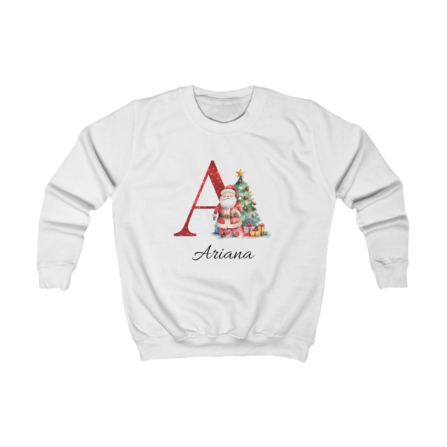 Kids Personalised Christmas Initial Sweatshirt – Custom Name Santa Jumper (Multiple Colours)
