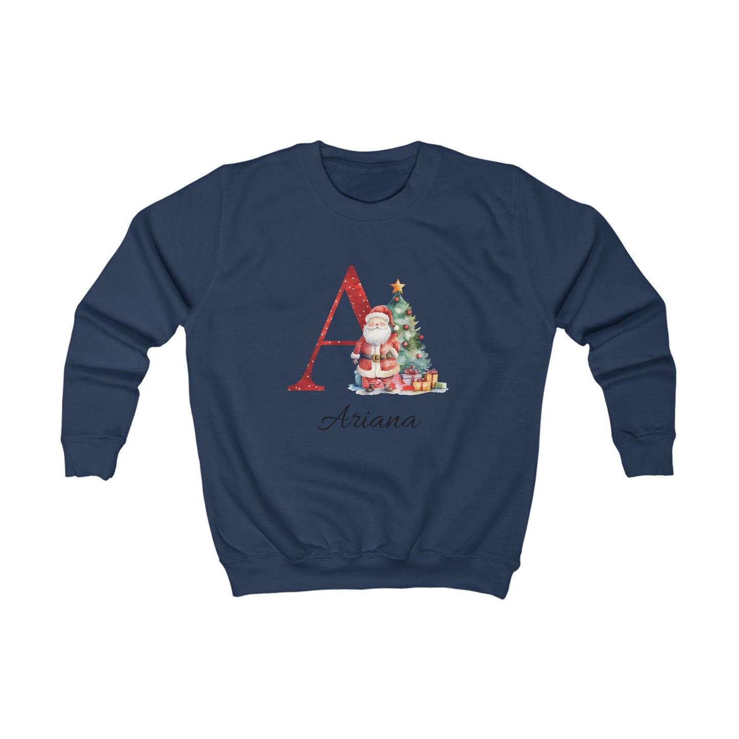 Kids Personalised Christmas Initial Sweatshirt – Custom Name Santa Jumper (Multiple Colours)