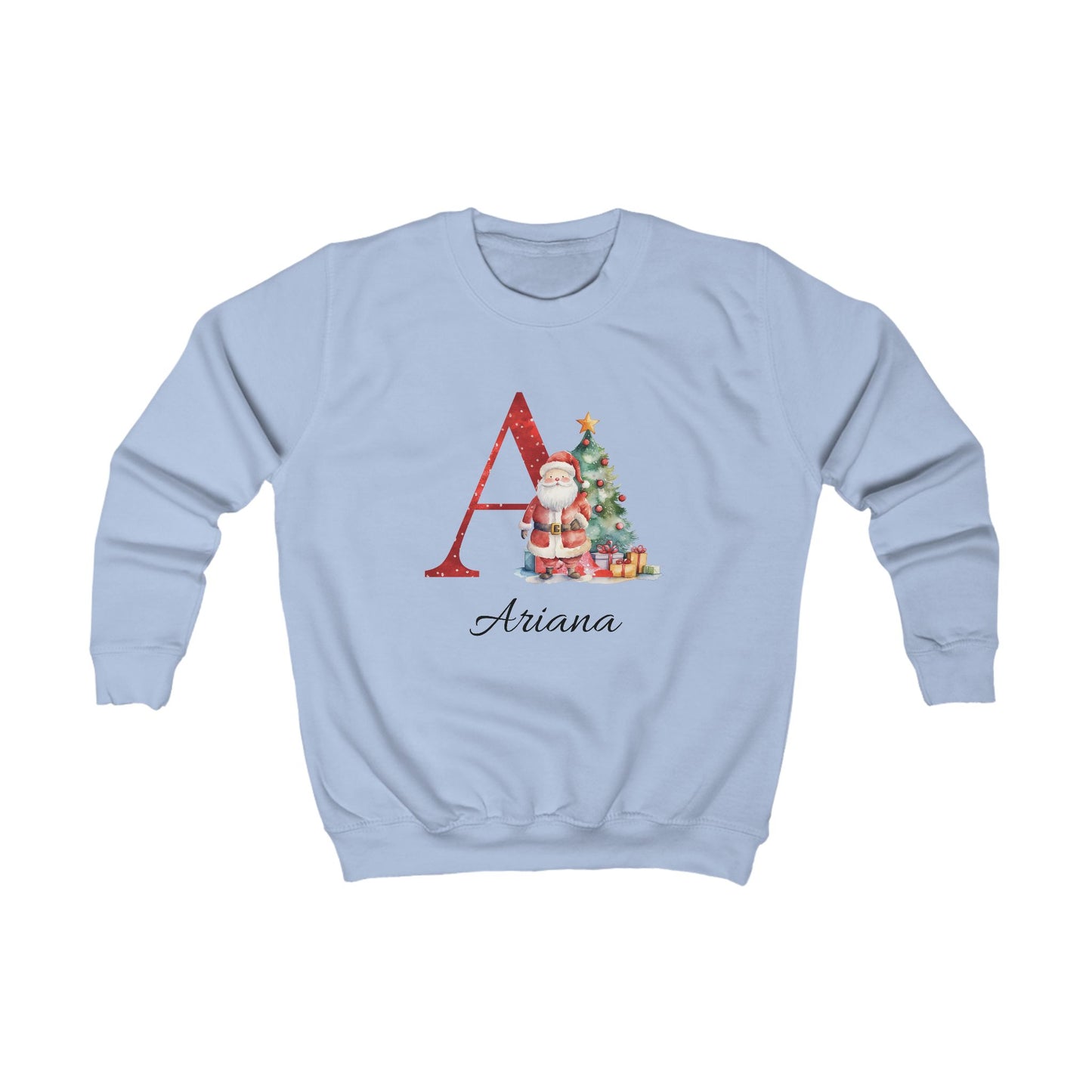 Kids Personalised Christmas Initial Sweatshirt – Custom Name Santa Jumper (Multiple Colours)