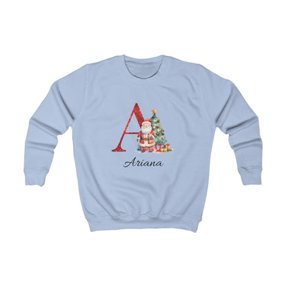 Kids Personalised Christmas Initial Sweatshirt – Custom Name Santa Jumper (Multiple Colours)