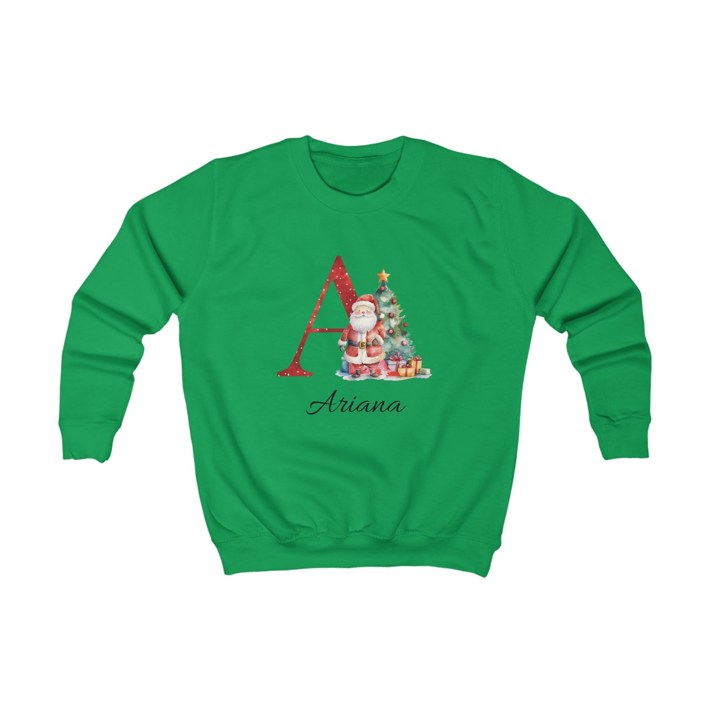 Kids Personalised Christmas Initial Sweatshirt – Custom Name Santa Jumper (Multiple Colours)