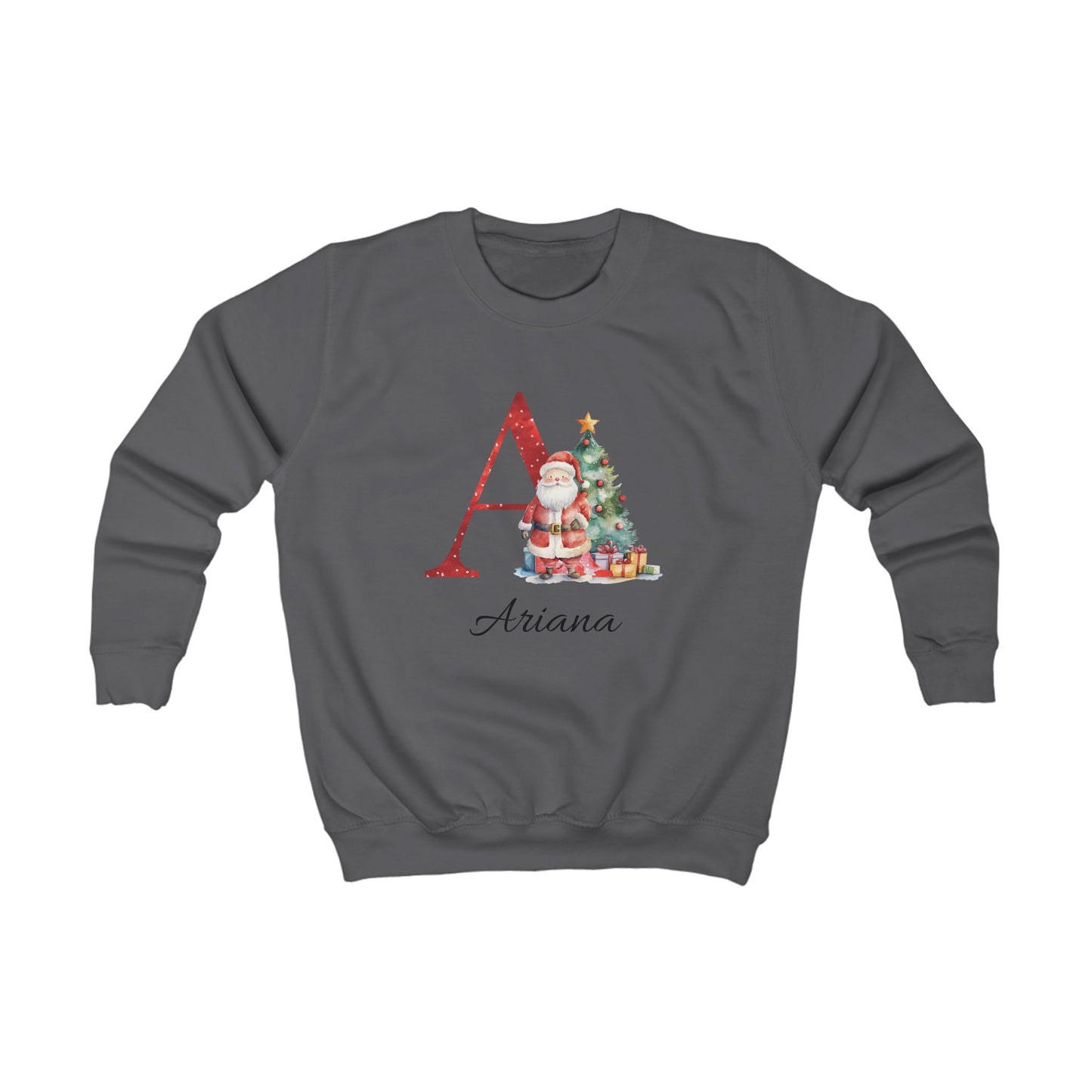 Kids Personalised Christmas Initial Sweatshirt – Custom Name Santa Jumper (Multiple Colours)
