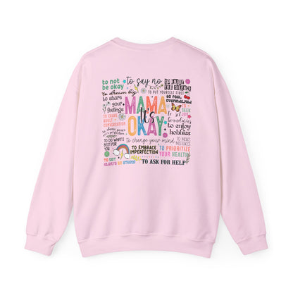 Mama Okay Inspirational Crewneck Sweatshirt, Cozy Gift for Moms, Self-Care Apparel, Mama Sweatshirt, Everyday Comfort mum present