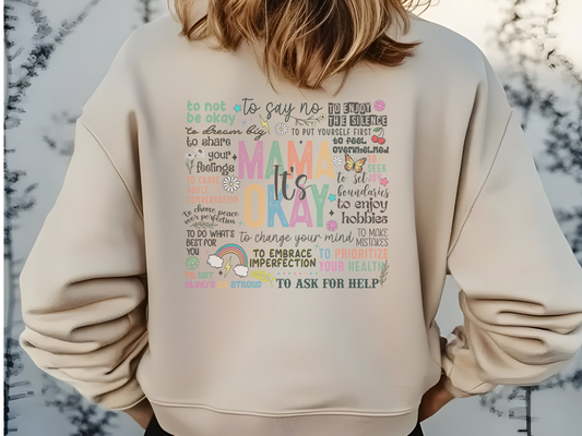 Mama Okay Inspirational Crewneck Sweatshirt, Cozy Gift for Moms, Self-Care Apparel, Mama Sweatshirt, Everyday Comfort mum present