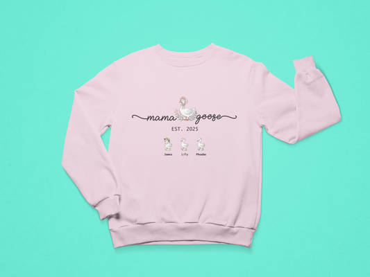 Personalised Mama Goose Sweatshirt – Custom Mum Family Goose Jumper with Kids’ Names
