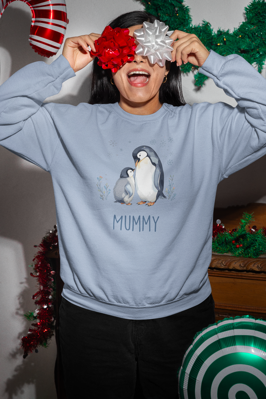 Personalised Penguin Sweatshirt for Women – Custom Name Matching Family Jumper | Winter Christmas Sweater