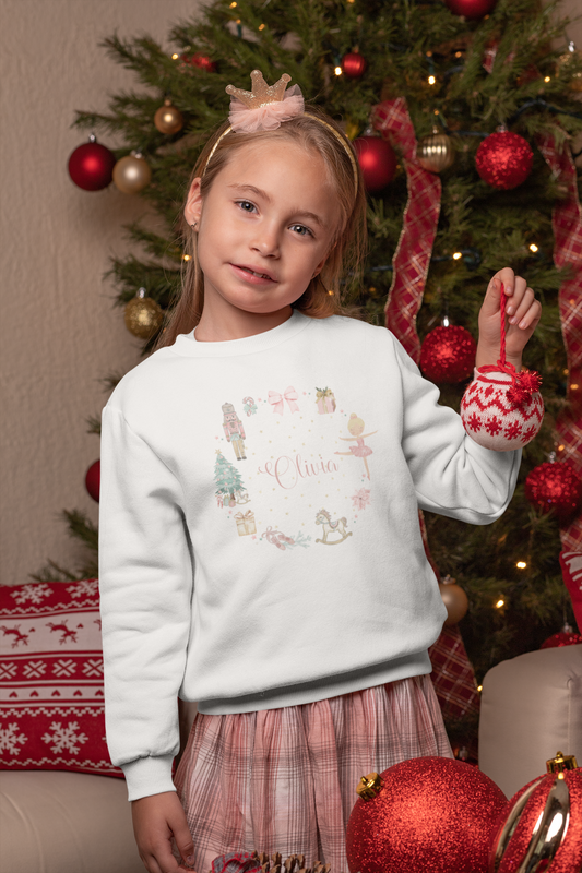 Personalised Children’s Christmas Sweatshirt – Nutcracker & Ballerina Design | Matching Mummy and Me Jumper | Custom Name Kids Christmas Sweater