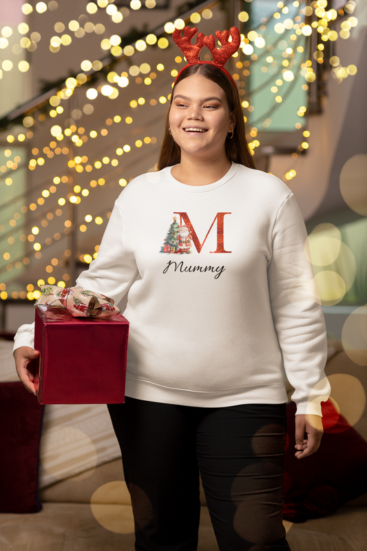 Personalised “Mummy” Christmas Initial Sweatshirt – Custom Festive Santa Jumper for Adults