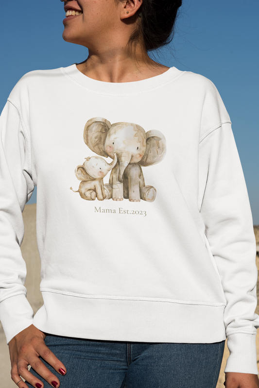 Personalised Mama Est. Year Sweatshirt – Elephant Mama & Baby Design