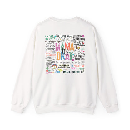 Mama Okay Inspirational Crewneck Sweatshirt, Cozy Gift for Moms, Self-Care Apparel, Mama Sweatshirt, Everyday Comfort mum present
