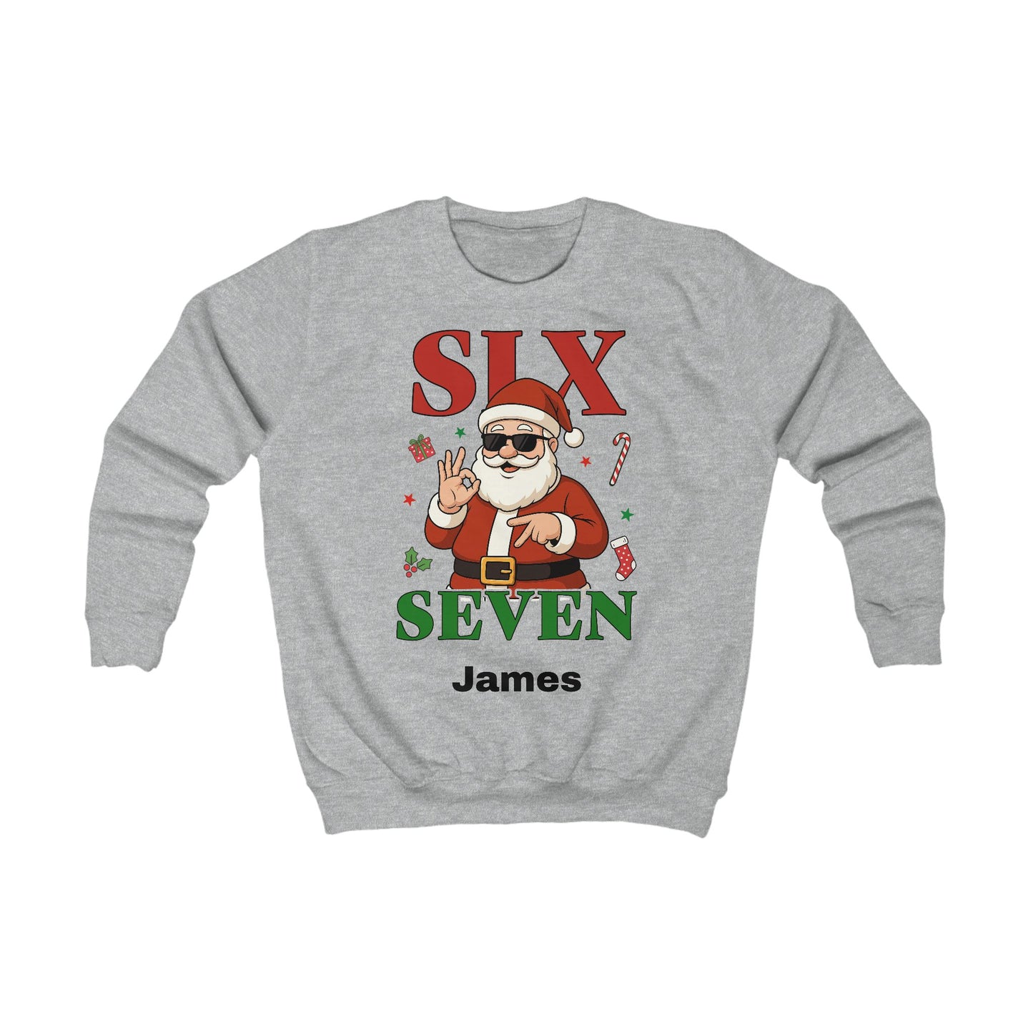 Kids “Six Seven” Christmas Sweatshirt – Trendy Santa Jumper with Name Personalisation (Multiple Colours & Sizes)