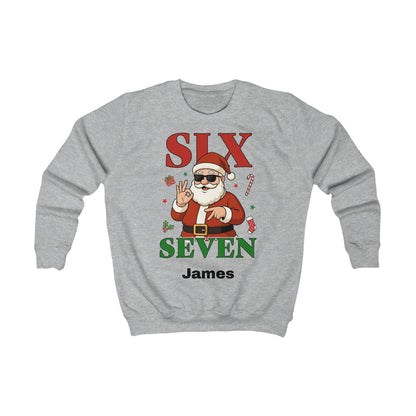 Kids “Six Seven” Christmas Sweatshirt – Trendy Santa Jumper with Name Personalisation (Multiple Colours & Sizes)