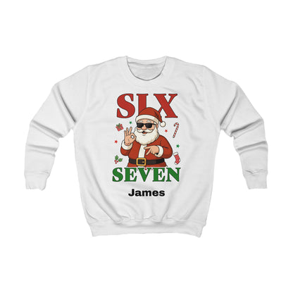 Kids “Six Seven” Christmas Sweatshirt – Trendy Santa Jumper with Name Personalisation (Multiple Colours & Sizes)