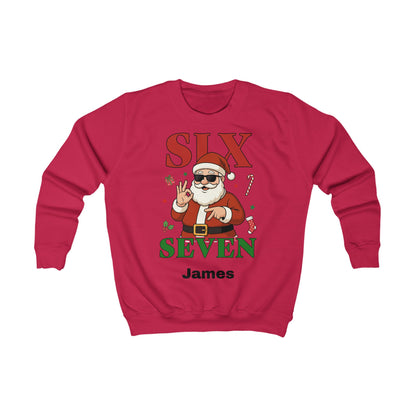 Kids “Six Seven” Christmas Sweatshirt – Trendy Santa Jumper with Name Personalisation (Multiple Colours & Sizes)