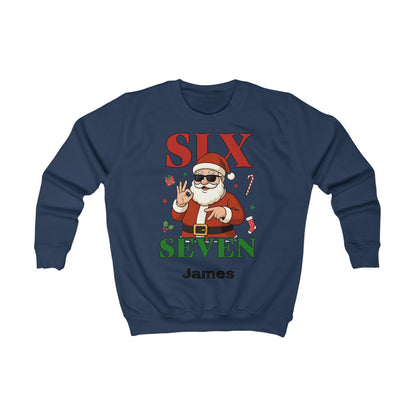 Kids “Six Seven” Christmas Sweatshirt – Trendy Santa Jumper with Name Personalisation (Multiple Colours & Sizes)