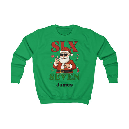 Kids “Six Seven” Christmas Sweatshirt – Trendy Santa Jumper with Name Personalisation (Multiple Colours & Sizes)