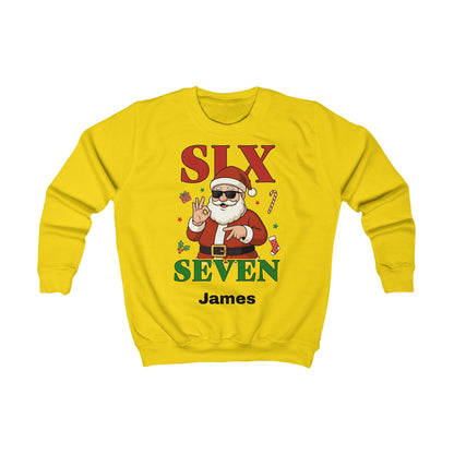 Kids “Six Seven” Christmas Sweatshirt – Trendy Santa Jumper with Name Personalisation (Multiple Colours & Sizes)