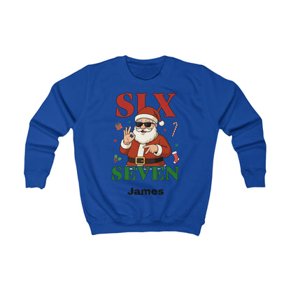 Kids “Six Seven” Christmas Sweatshirt – Trendy Santa Jumper with Name Personalisation (Multiple Colours & Sizes)