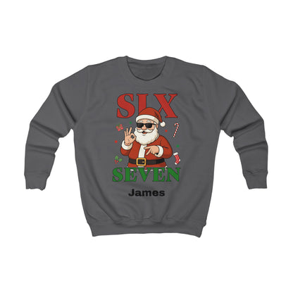 Kids “Six Seven” Christmas Sweatshirt – Trendy Santa Jumper with Name Personalisation (Multiple Colours & Sizes)