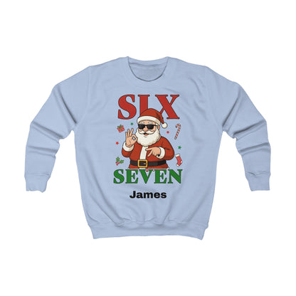 Kids “Six Seven” Christmas Sweatshirt – Trendy Santa Jumper with Name Personalisation (Multiple Colours & Sizes)