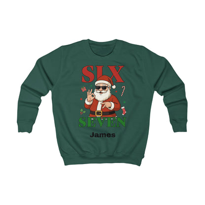 Kids “Six Seven” Christmas Sweatshirt – Trendy Santa Jumper with Name Personalisation (Multiple Colours & Sizes)