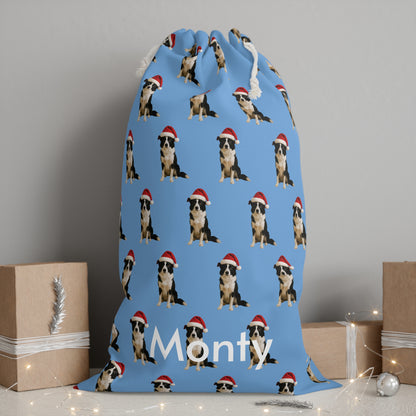 Personalised Pet Repeating Pattern Santa Sack – Custom Pet Photo & Name Christmas Gift Bag (55 x 85 cm)