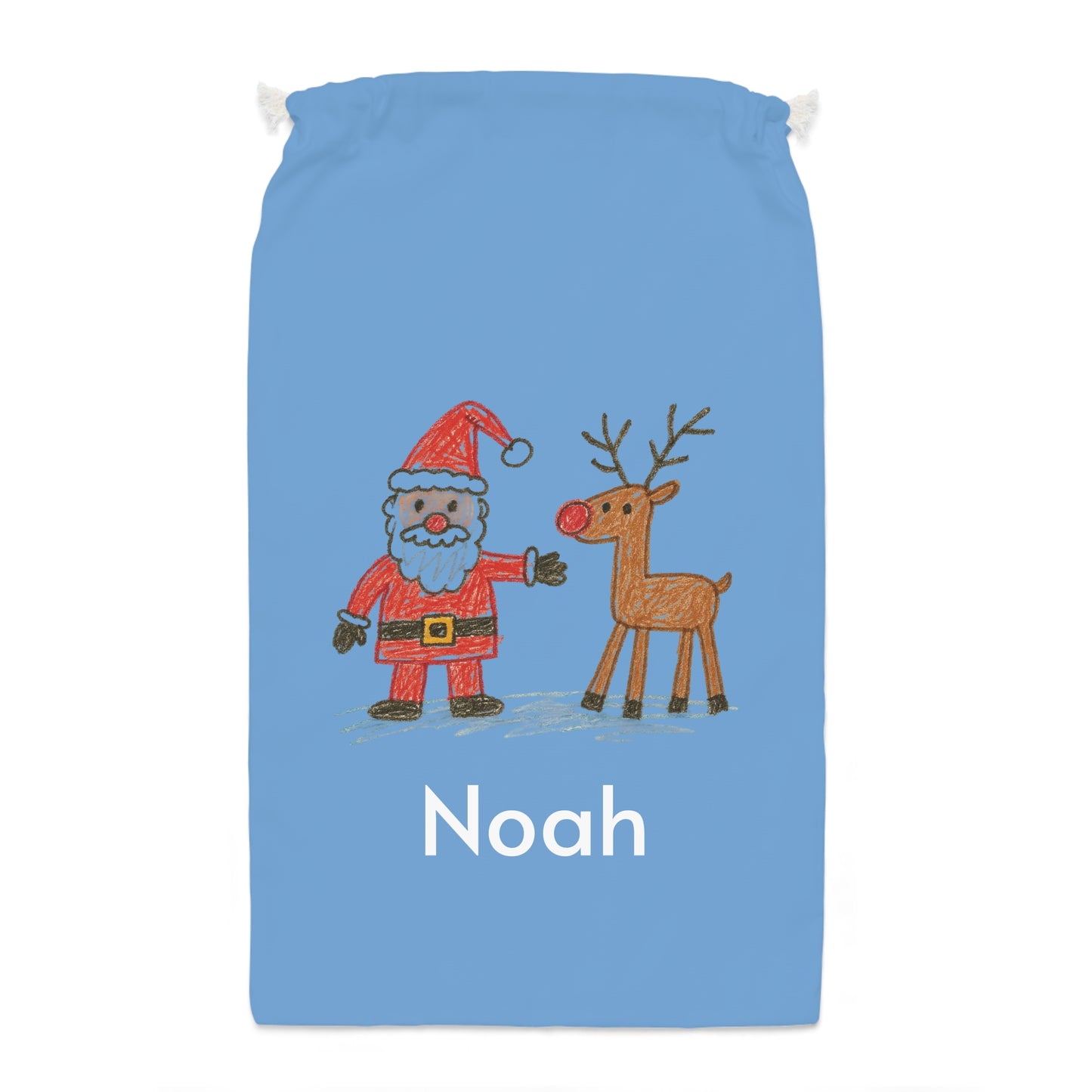 Personalised Children’s Drawing Santa Sack – Custom Kids Artwork & Name Christmas Gift Bag (55 x 85 cm)