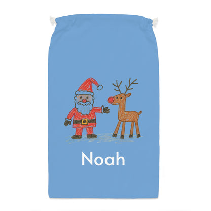 Personalised Children’s Drawing Santa Sack – Custom Kids Artwork & Name Christmas Gift Bag (55 x 85 cm)