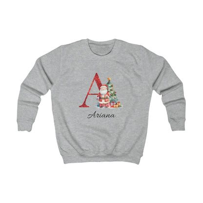 Kids Personalised Christmas Initial Sweatshirt – Custom Name Santa Jumper (Multiple Colours)